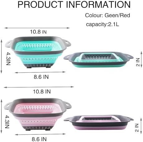 Collapsible Colander Set, Square Round Triangles Silicone Kitchen Strainer
