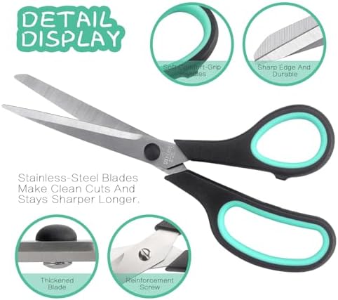 LONGKEY 8.5" Scissors 3-Pack, Ultra Sharp Stainless Steel
