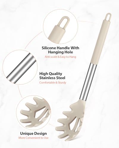 Silicone Spaghetti Spoon & Pasta Tong, Non-Stick Stainless Steel Handle Pasta