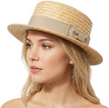 Classic Straw Boater Hat for Men and Women, Vintage Skimmer Flat Top Hat