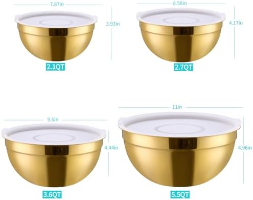 4 Piece Gold Mixing Bowls With Lids