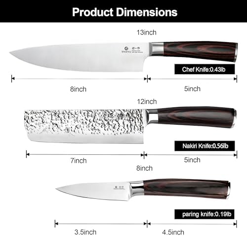imarku 3 Pieces Knife set, Japanese HC Stainless Steel Kitchen Knife Set