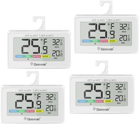 Geevon Refrigerator Thermometer Digital Fridge Thermometer 4 Pack