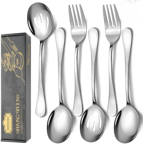 6 PCS Serving Spoons Set, Includes 2 Spoon/Slotted/Forks
