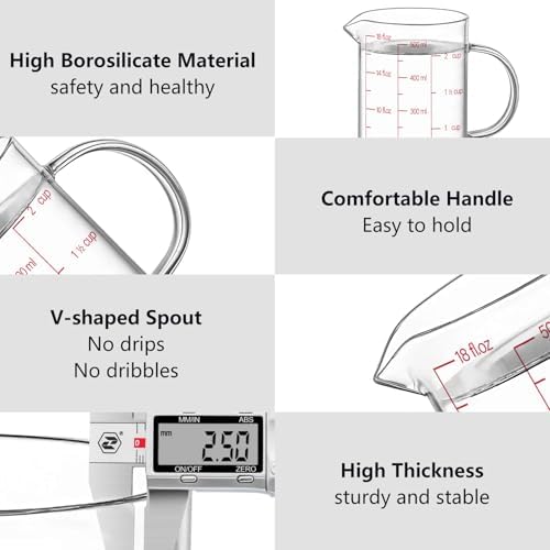 Luvan 18OZ/500ML Glass Measuring Cup, 2 Cup Glass Measuring Cups