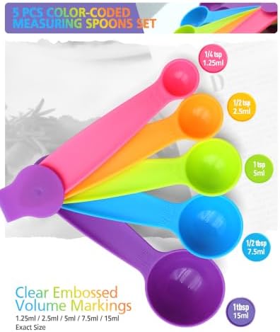 Measuring Spoons Set of 5, Fade-Proof Markings, Color Coded Plastic