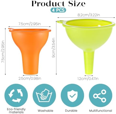 4 Pack Kitchen Silicone Funnel, 4 Colors Kitchen Funnel Set Wide Mouth Funnels