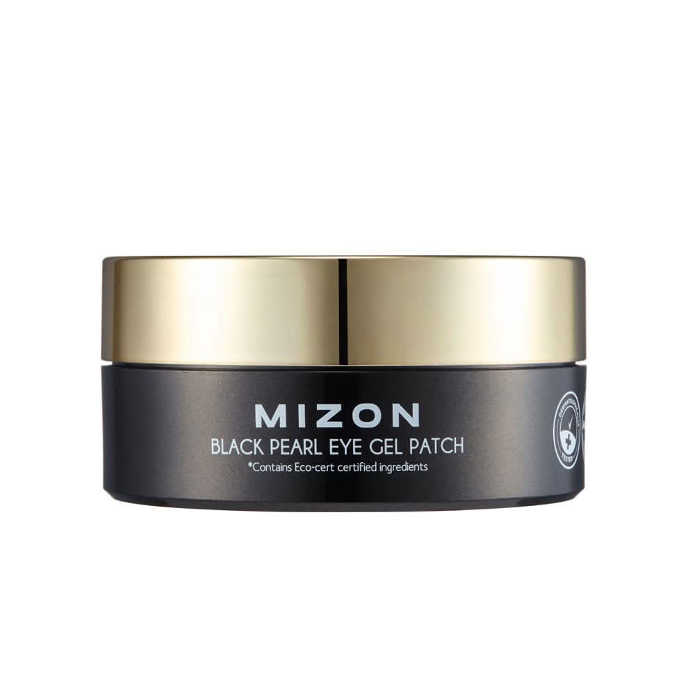 Jar of 60 MIZON Black Pearl Hydrogel Eye Patch masks for under-eye rejuvenation