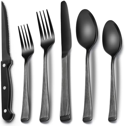 EWFEN 24-Piece Black Silverware Set