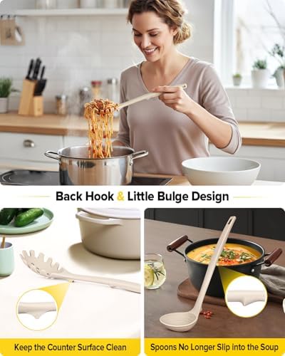 BUNDLEPRO Silicone Soup Ladle and Pasta Spoon Set, 2 Pack