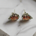 Rhodium Plated Teardrop Silver Pink CZ Stud Earrings - Hypoallergenic Luxury Jewelry