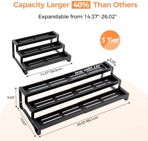 Spice Rack Organizer for Cabinet, 3-Tier Expandable 14.37"–26.02" Seasoning