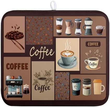 Coffee Theme Dish Drying Mats for Kitchen Counter Absorbent Microfiber Dish