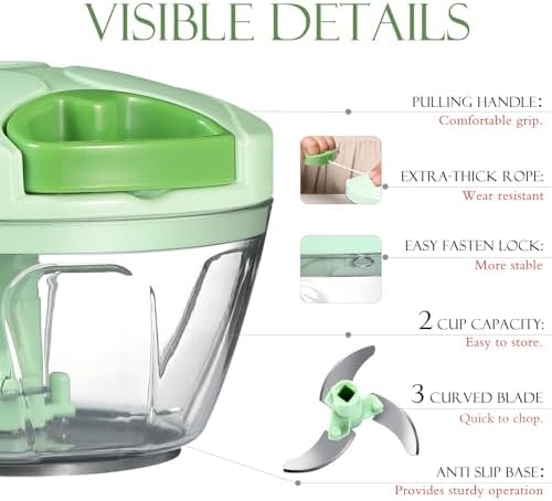 Ourokhome Manual Food Processor Vegetable Chopper, Portable Hand Pull String