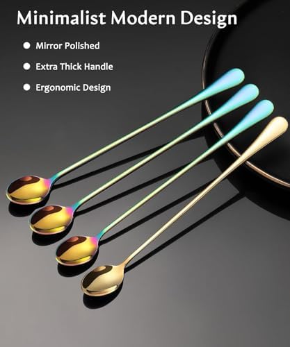 Long Handle Iced Tea Spoons, Tall Coffee & Latte Stirrers, Dessert Spoon Set