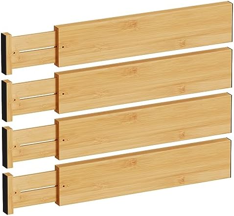 BAMEOS Bamboo Expandable Drawer Dividers – Fits 16.65"–22" Drawers, Bathroom &