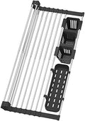 Black Expandable Roll Up Dish Drying Rack Up to 22.8''with 2 Storage Baskets