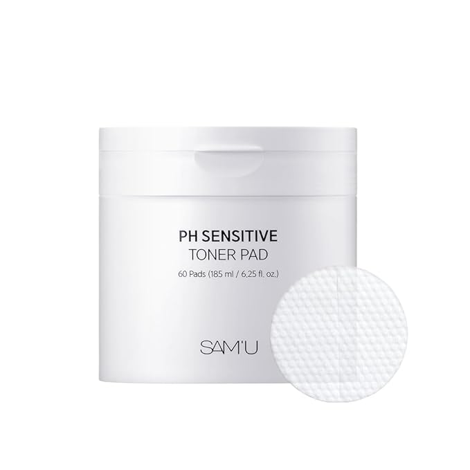 SAM’U PH Sensitive Toner Pad – Splitable Dual-Textured Vegan Facial Exfoliating Pads with Hyaluronic Acid & Panthenol for Daily Hydration & Soothing - Korean Skin Care (60 Pads)