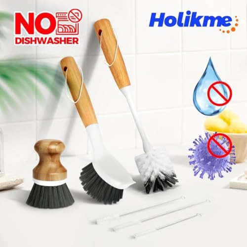 Holikme 6 Pack Dish Brush with Bottle Brush Scrub Brush Straw