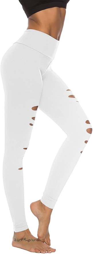 DIBAOLONG Womens High Waist Yoga Pants Cutout Ripped Tummy Control Workout Running Yoga Skinny Leggings