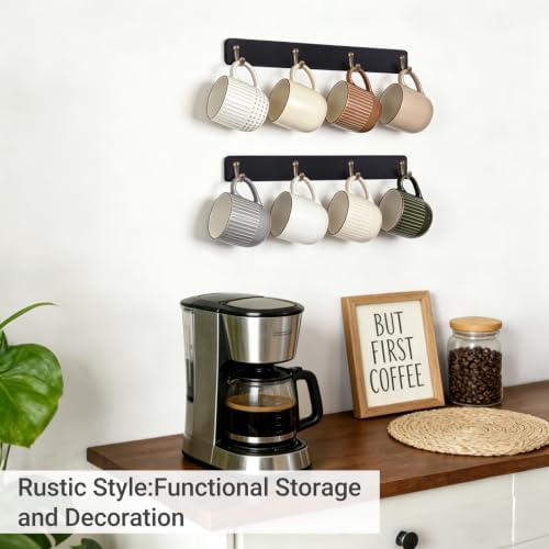 Mkono Wall Mug Holder, Wooden Coffee Cup Hanger Rack
