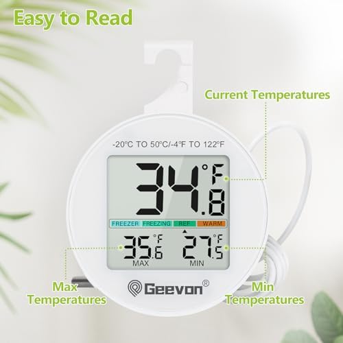 Geevon Refrigerator Thermometer IP65 Waterproof,