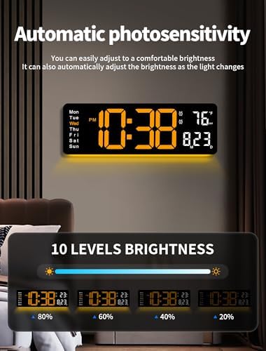 MASHI 16" Easy-Read Large Digital Wall Clock, 9-Color Night Light