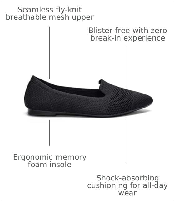 HONHOLD Women's Pointed Toe Flats Breathable Knit Ballet Flats