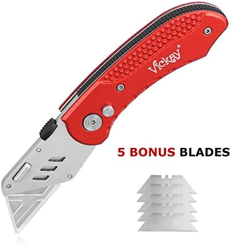 Vickay Folding Utility Knife, Heavy Duty Box Cutter, Razor Knife-Red