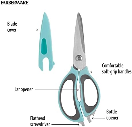 Farberware 4-in-1 Kitchen Shears, Aqua and Gray