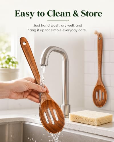 13" Premium Teak Wood Slotted Spoon