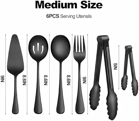Serving Utensils, XEVOM 6-Piece Stainless Steel Serving Utensil Set Black