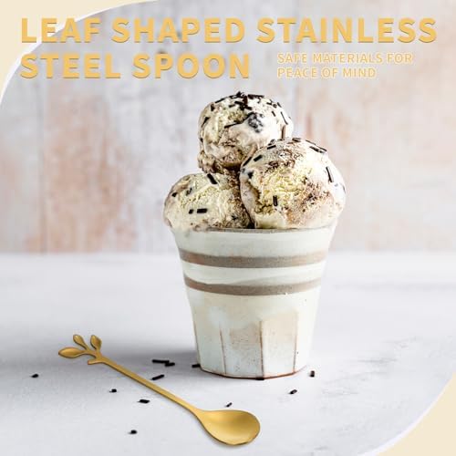 20 Pack Stainless Steel Leaf Coffee Spoon Tableware Dessert Spoons, Ice Cream