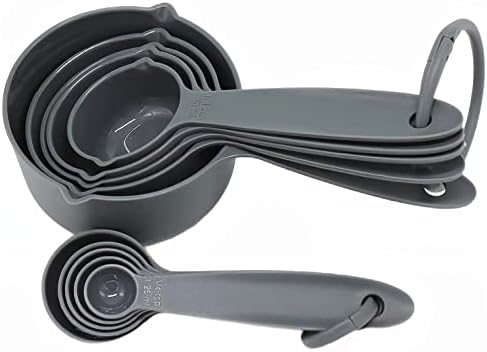 Measuring Cups and Spoons Set, Dry & Liquid Grey Plastic Measuring Cups Spoons