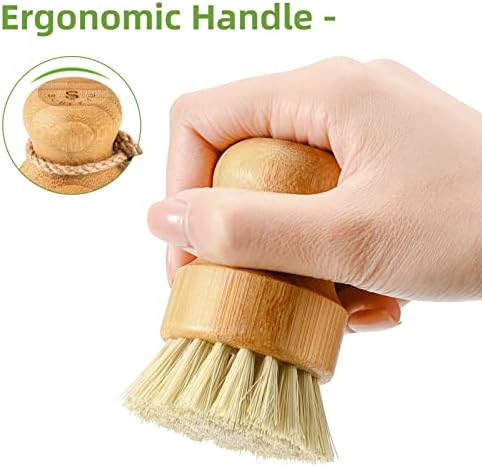 SUBEKYU Bamboo Dish Scrub Brush, Produce Brush, 3 Pack