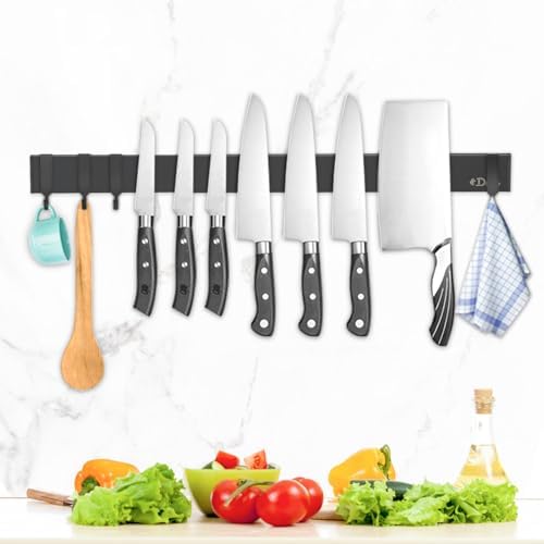 Dmore magnetic knife holder for wall—with 4 hooks, No Drilling 20 Inch black