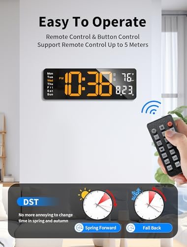 MASHI 16" Easy-Read Large Digital Wall Clock, 9-Color Night Light