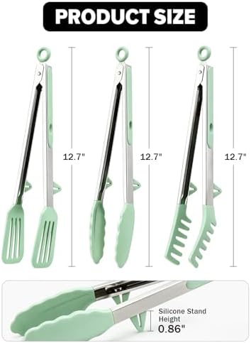 Kitchen Tongs for Cooking, Stainless Steel, Non Scratch Silicone Tip, 3 Pack