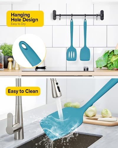 BUNDLEPRO Silicone Spatula, Solid & Slotted Turner, 2 Pack