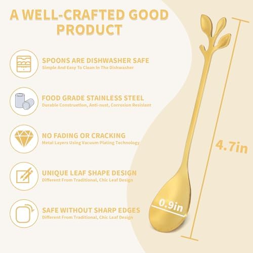 20 Pack Stainless Steel Leaf Coffee Spoon Tableware Dessert Spoons, Ice Cream
