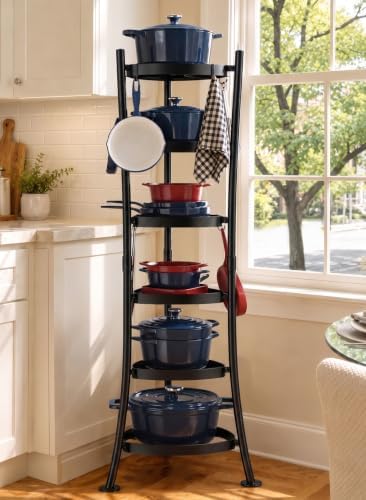 KES 264 Lbs Capacity Freestanding Pot Rack, 6-Tier Cast Iron Cookware Stand