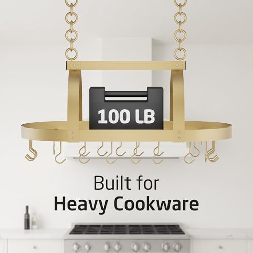 KES Gold 34 Inch Hanging Pot Rack, 100 LBS Capacity Heavy Duty Oval Pot and Pan