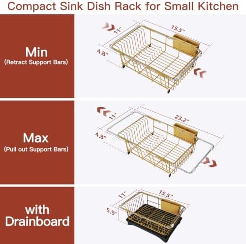 JASIWAY Gold Dish Drying Rack in Sink