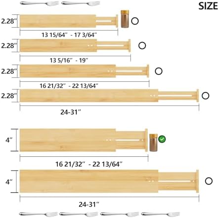 BAMEOS Bamboo Expandable Drawer Dividers – Fits 16.65"–22" Drawers, Bathroom &