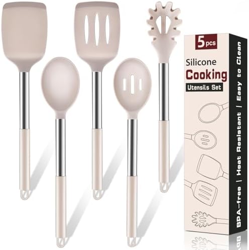 5Pcs Silicone Cooking Utensils Set, Heat Resistant Kitchen Tools Include