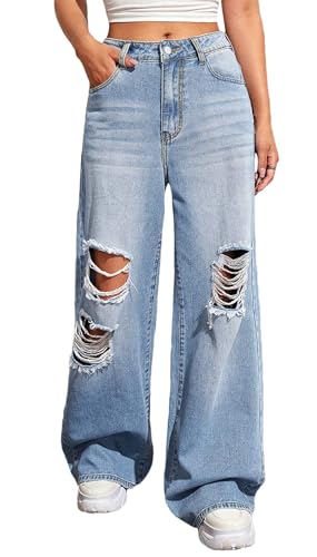 Celine Denim Pants - BestGirl Women's Baggy Jeans Pull On Stretchy Loose High Waisted Wide Leg Denim Pants