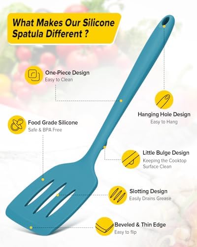 BUNDLEPRO Silicone Spatula, Solid & Slotted Turner, 2 Pack