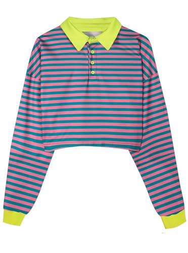 Women's Black Collared Half Button Polo Crop Sweatshirt - Image 9