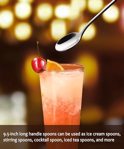 9.5" Long Handle Iced Tea Coffee Ice Cream Cocktail Stirring Spoons, Set 4