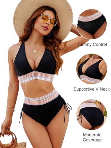 Blooming Jelly -  Bikini Sets Tummy Control Swimsuits Color Block Two Piece Drawstring Bathing Suit